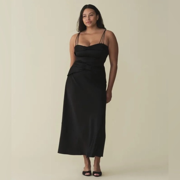 NWT Doen Donetta Satin Silky Sweetheart Strappy A Line Midi Gown Dress Black - Picture 2 of 16